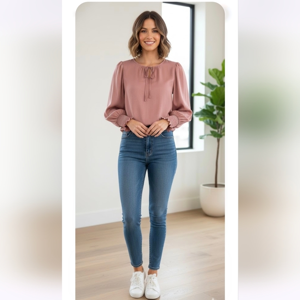 1. State Women's Blush Long Sleeve Blouse Fancy Night out Size XL.